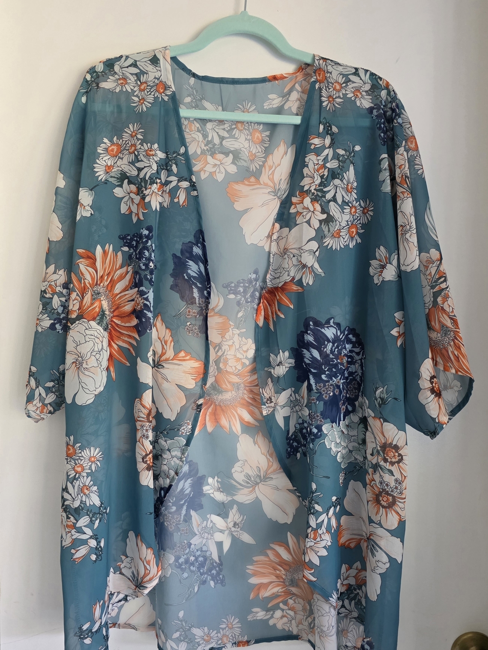 Teal Floral Sheer Kimono Cardigan 3xl